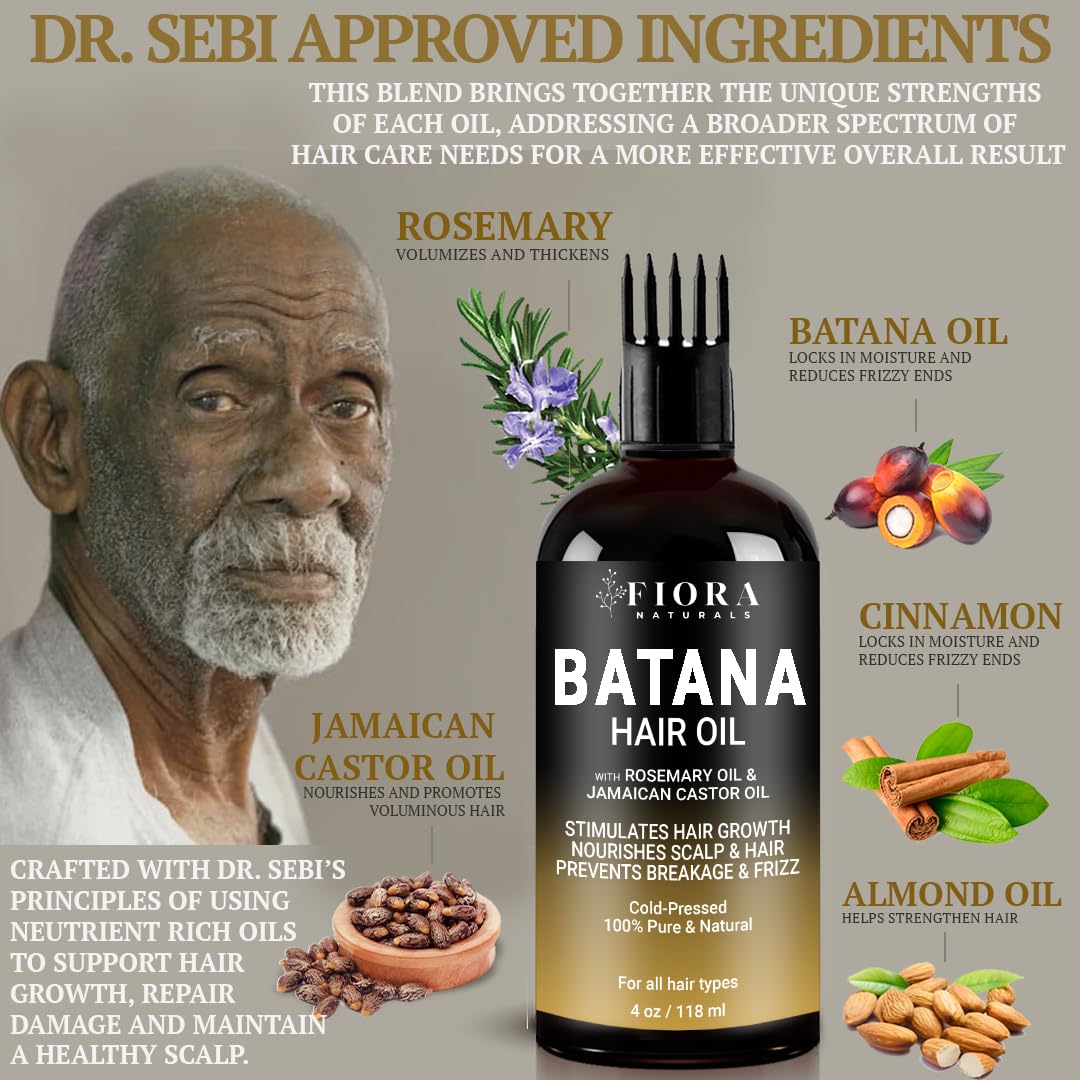 Batana Rosemary Oil For Hair Growth - Dr Sebi Organic Hair Growth Oil For Thickening, Deep Conditioning & Scalp Stimulation, Honduras Pure Dr Truth Blend for Men & Women, 4 oz