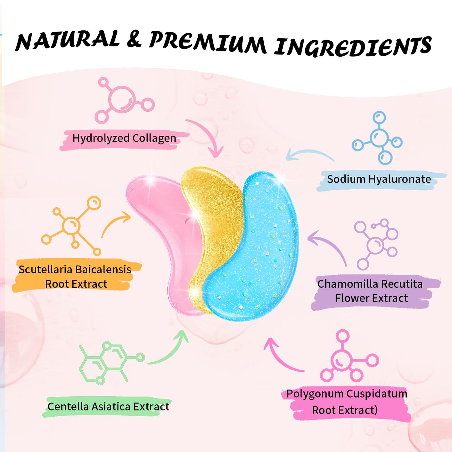 Eye Mask Gift Box (48 Pairs) - Caffeine, 24K Gold, Retinol Triple Energy - Fights Puffiness, Dark Circles, Fine Lines, Firming Under Eye Patches - Birthday, Bachelorette Party, Bridesmaid Gift