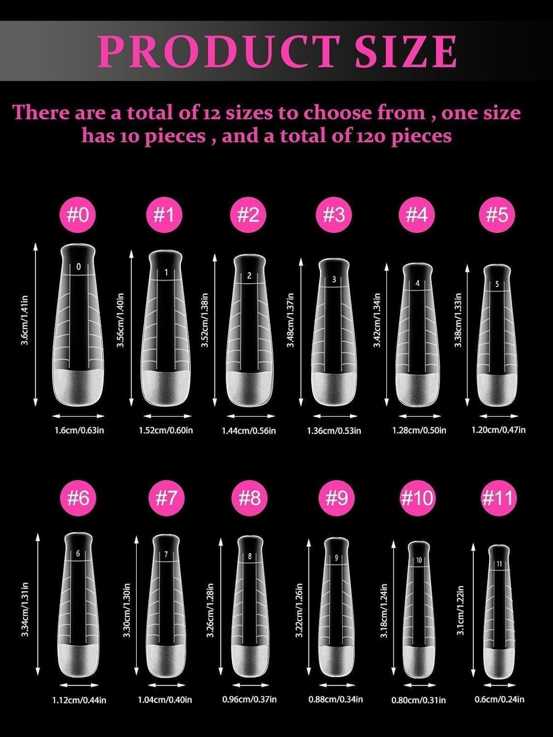 EBANKU 120Pcs Poly Gel Nail Forms, T-Shape Matte Dual Forms Clear Nail Tips Mold for Builder Gel Square Nail Extension Manicure Tools Salon-12 Sizes