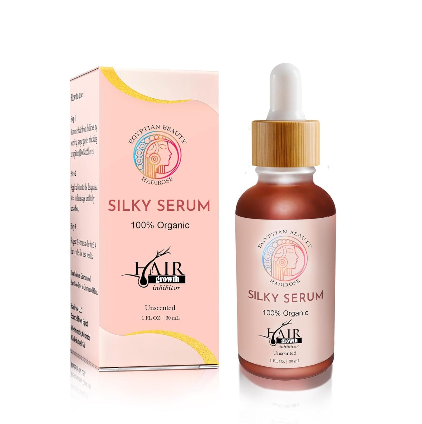 Pure Red Saad Oil (Egyptian Cyperus Rotundus) | Silky Serum Unscented by Hadirose Concentrated | Organic All Natural Hair Removal | Hair Growth Inhibitor | Natural Scent | Made in the USA.