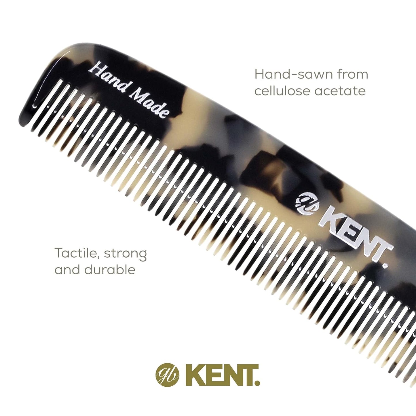 Kent 7T TW Handmade Fine Tooth Pocket Comb - For Men's Everyday Grooming, Styling, and Travel - Suitable for Mustache, Beard, Dry, Wet, Fine or Thinning Hair - Saw Cut and Hand Polished