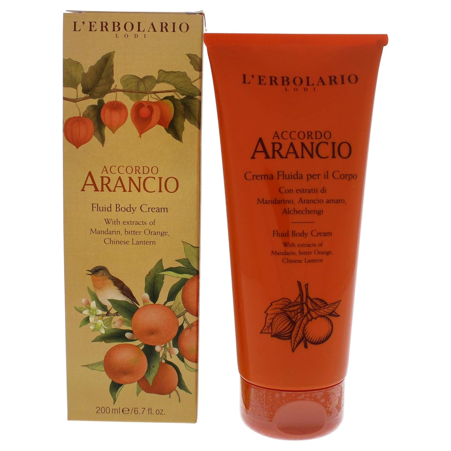 L'Erbolario Fluid Body Cream - Hydrating Body Butter for Dry Skin with Sunflower Oil - Skin Care for Elasticity, Firmness - Accordo Arancio - 6.7 oz