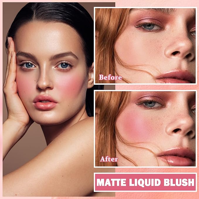 Liquid Blush Cream Blush Soft Matte Blush Liquid Stick for Cheeks Natural Cream Blush Makeup Dewy Face Blush Cosmetics - 02 Pink