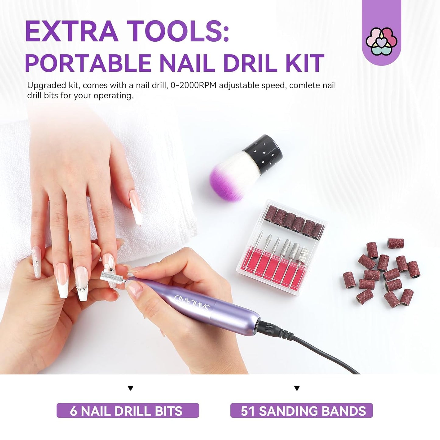 SAVILAND Builder Nail Gel Set with Nail Drill - 3 Pcs Hard Gels(VE&VB5&Kerain) Clear Pink Nudes Builder Nails Gel with Lamp Brush Nails Strengthener Gels for Extension Shaping DIY at Home Salon