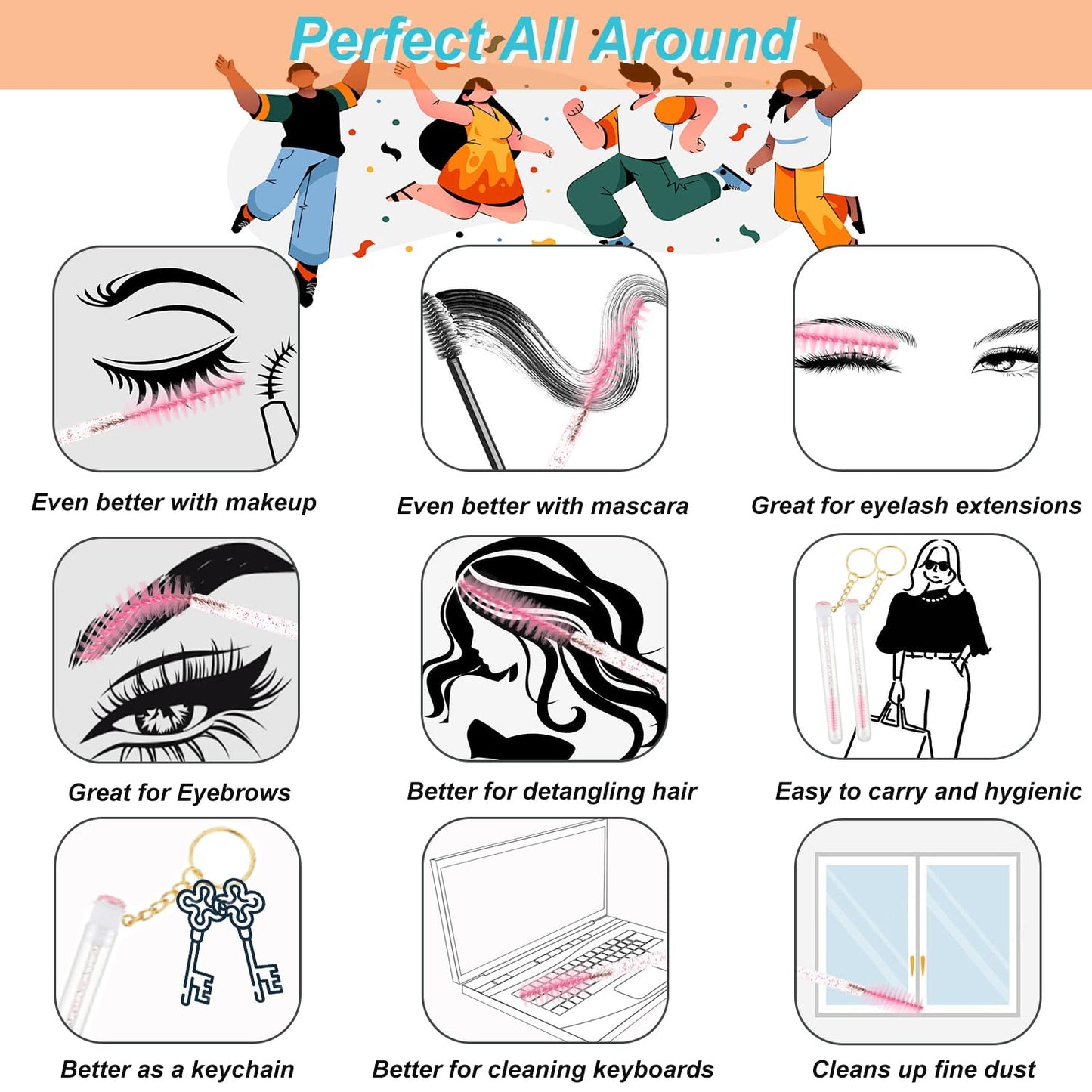 Upgrade 48 Pieces Disposable Mascara Wands Set,Diamond Mascara for Women and Girls- Include 24 Pcs Crystal Lash Spoolies Brush and 24 Pcs Reusable Keychain Empty Eyelash Brush Tubes