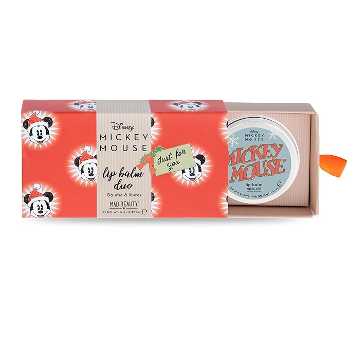 MAD BEAUTY Disney Mickey Mouse Lip Balm Duo, Frosted Berries & Vanilla Scented, 2-Pack, Gift Wrapped, Christmas, Holidays, Moisturizing