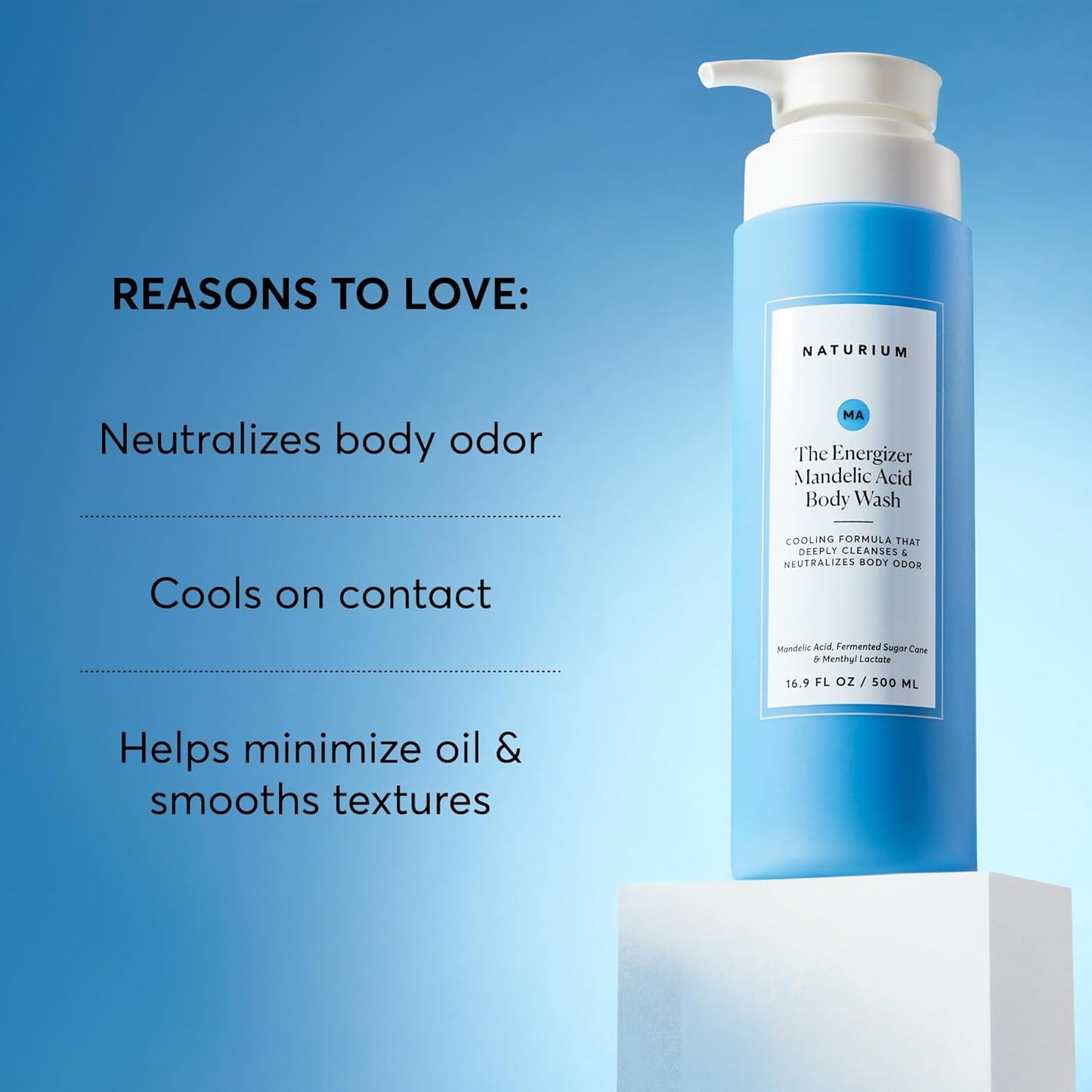 Naturium The Energizer Body Wash, Cooling & Refreshing Formula with Mandelic Acid, Deeply Cleanses & Neutralizes Body Odor, 16.9 oz