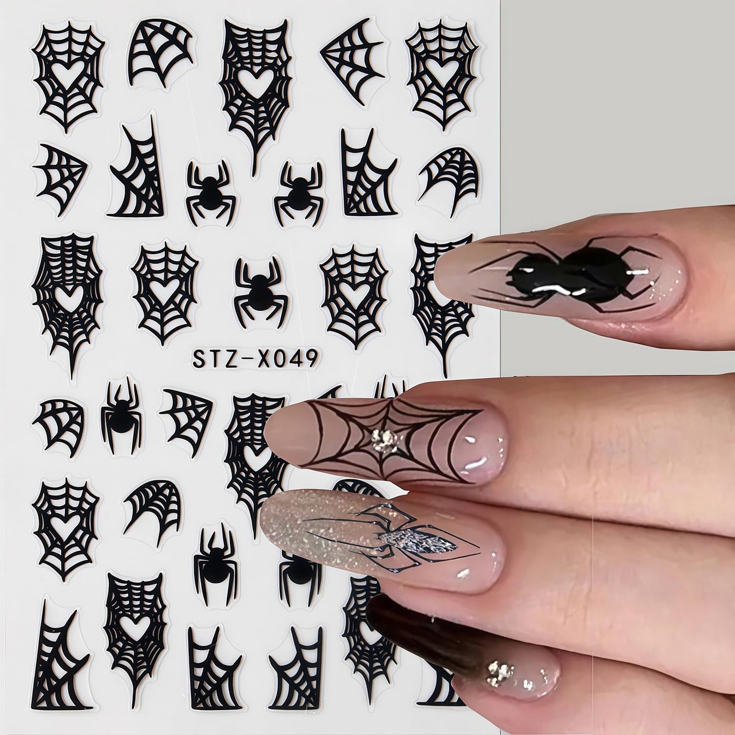 8 Sheets Spider Nail Art Stickers Halloween Nail Decals Black White Spider Web Spiders Design 3D Self-Adhesive Nail Sticker Fall Holiday Acrylic Manicure DIY Nails Decoration Supplies for Women