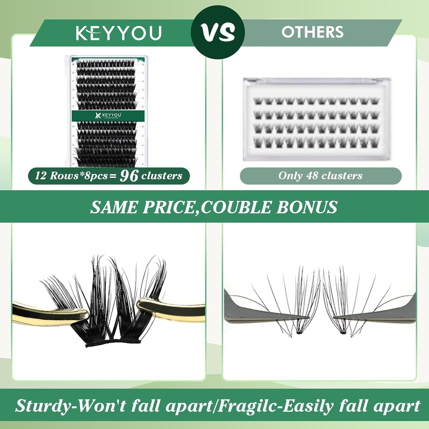 Lash Clusters,96 Pcs Cluster Lashes Y10 D Curl 8-18MIX DIY Lash Extensions Eyelash Clusters,KEYYOU Volume Wispy Individual Lashes Soft&Comfortable Easy DIY at Home(Y10,D-8-18MIX)