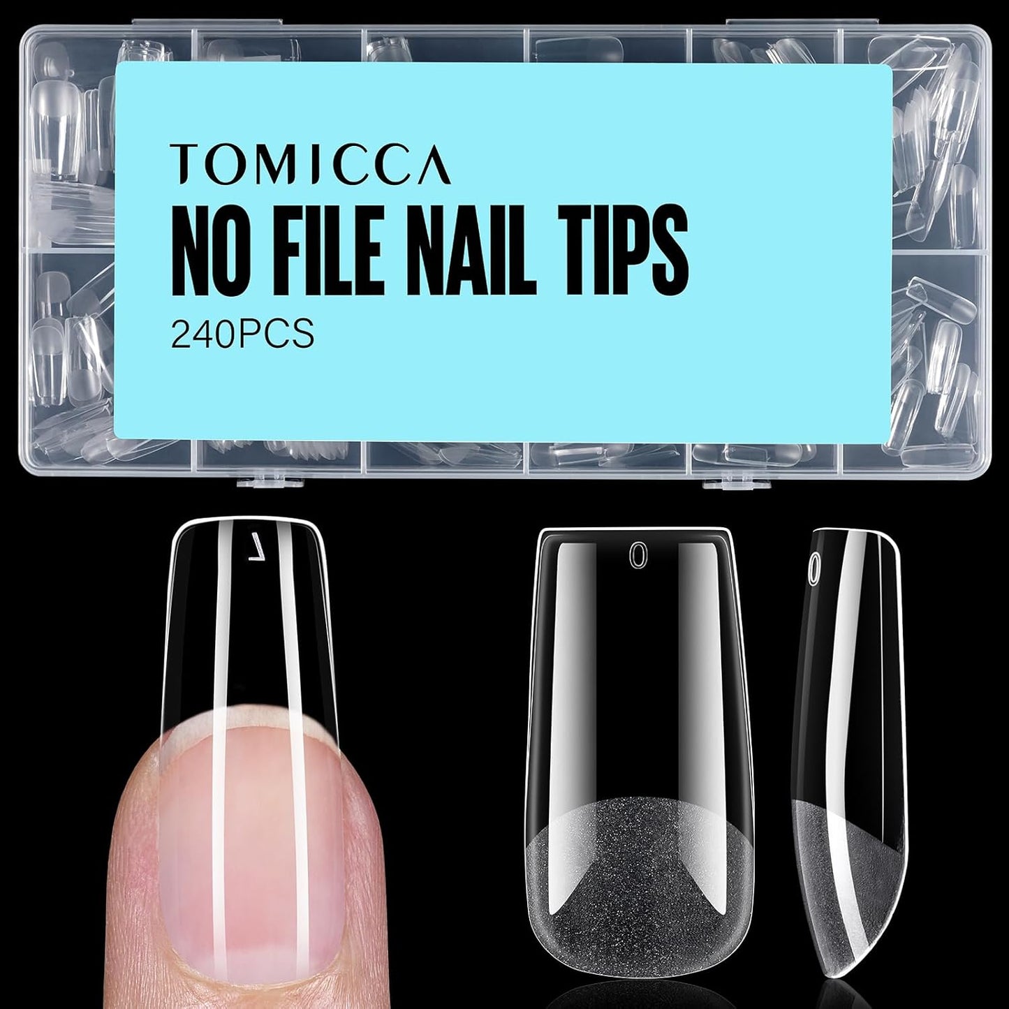 TOMICCA Medium Square Nail Tips, 240Pcs Soft Acrylic Nail Tips Pre-Shaped Half Matte Fake Clear Gelly Tips, Press on Acrylic Nails for Nail Extension DIY Nail Salon 12 Sizes