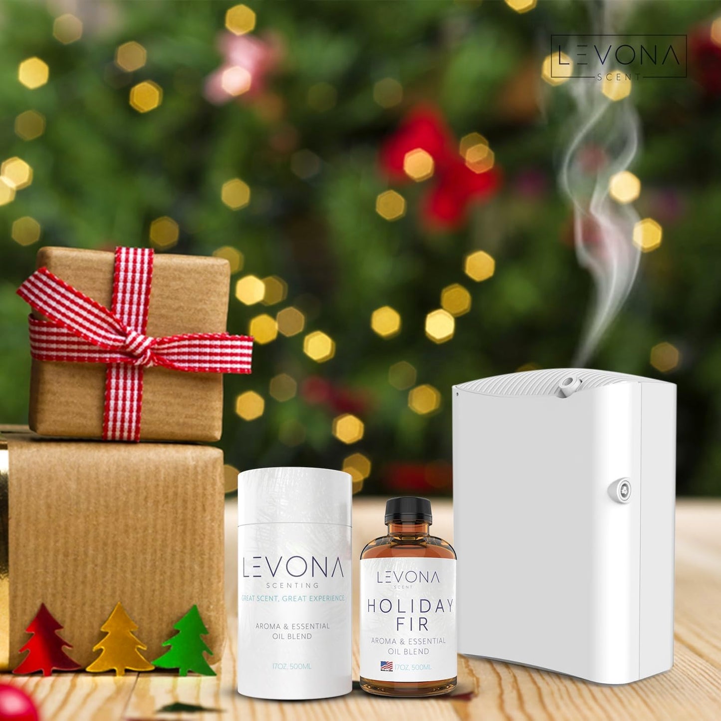 Levona Scent Essential Oil - Fresh Aroma for Home, Office, Hotel & Spa, Perfect in Humidifiers and Diffusers, Luxury Fragrance, with Sandalwood, Amber, Winter Fir Notes - 500ml/ 17 fl oz, Holiday Fir