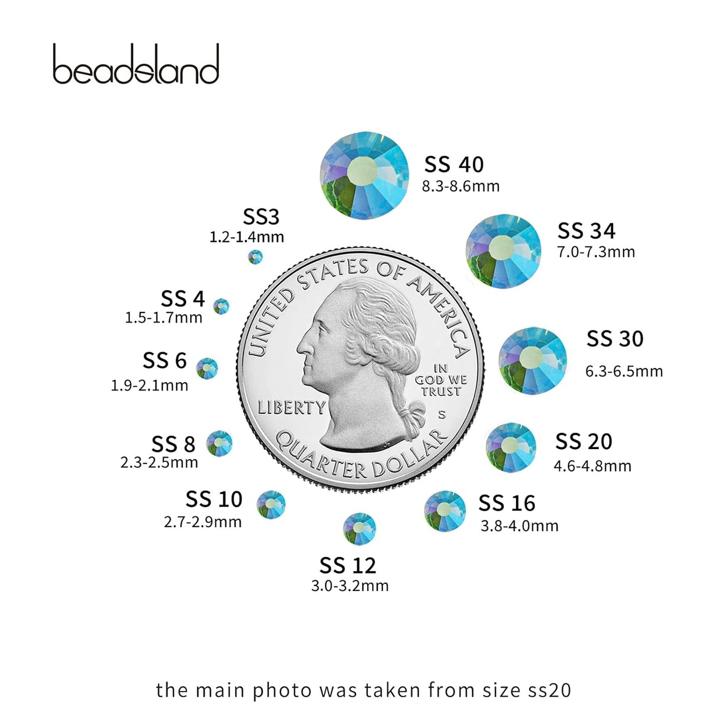 Beadsland 1440 Pieces Flat Back Crystal Rhinestones Round Gems,Aquamarine AB,SS10,2.7-2.9mm