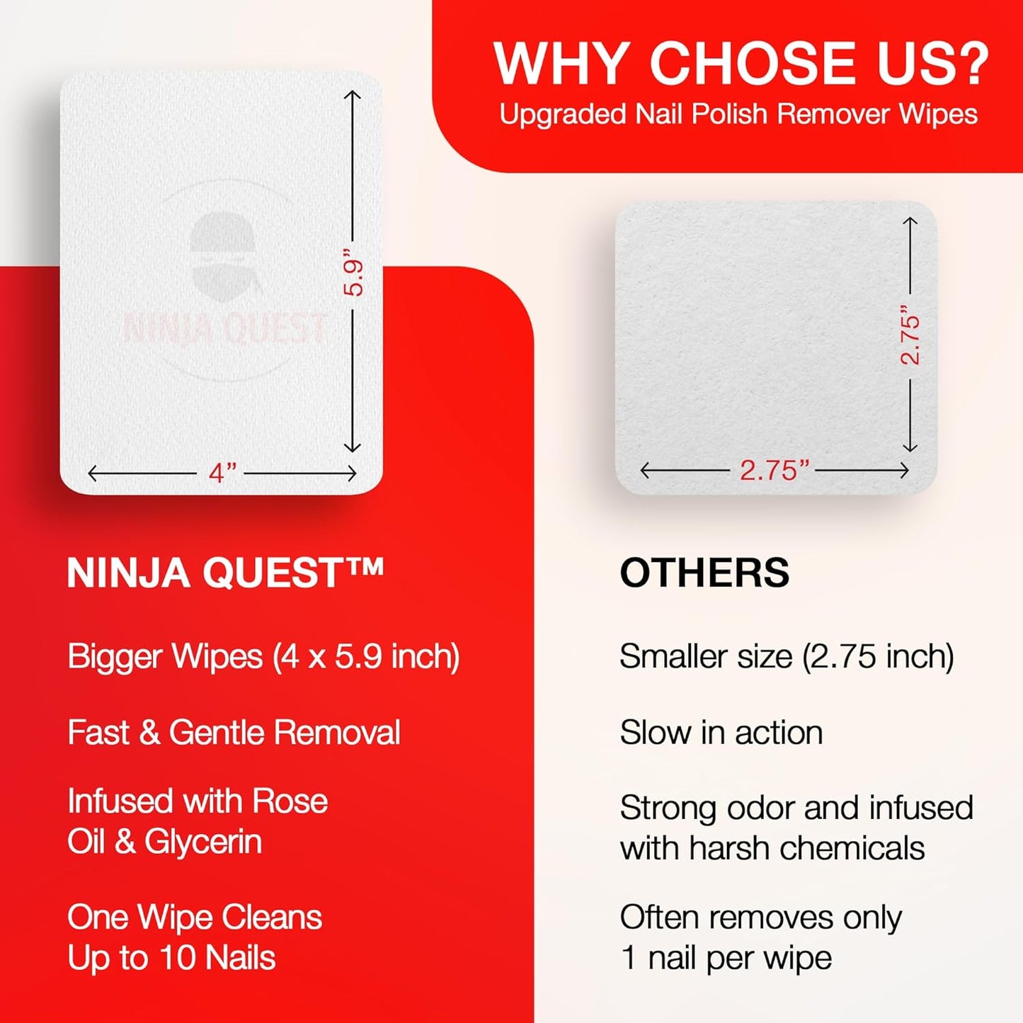 Nail Polish Remover Pads - 100% Non-Acetone - 50 Pack Bulk Set - Individually Wrapped - Quick Nail Polish Remover Wipes - Fingernail Travel Kit to Clear Nail Polish for Home & Professional Removal