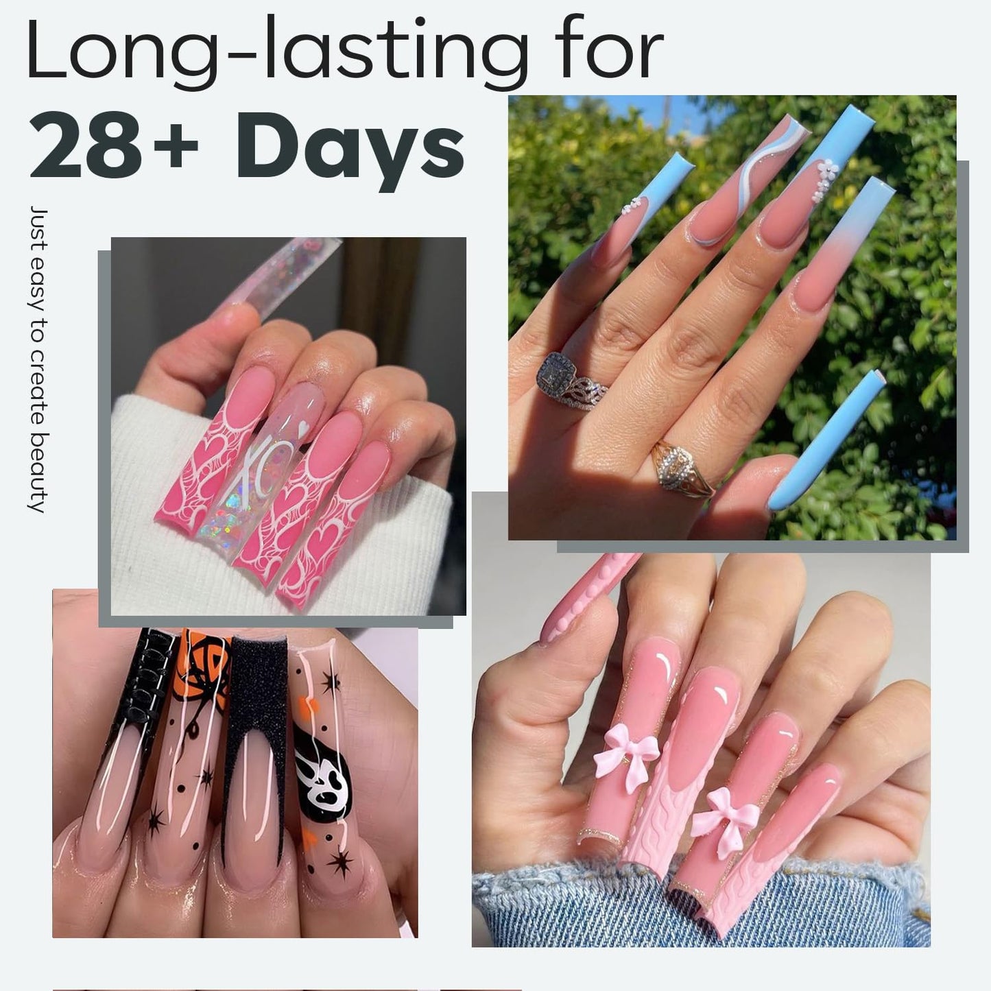 modelones XXL Long Square Nail Tips, Pre-shaped Soft Gel Tips Fake Nails False Acrylic Clear Full Cover Press on Extension Kit Gel Manicure DIY at Home 216PCS 12Sizes