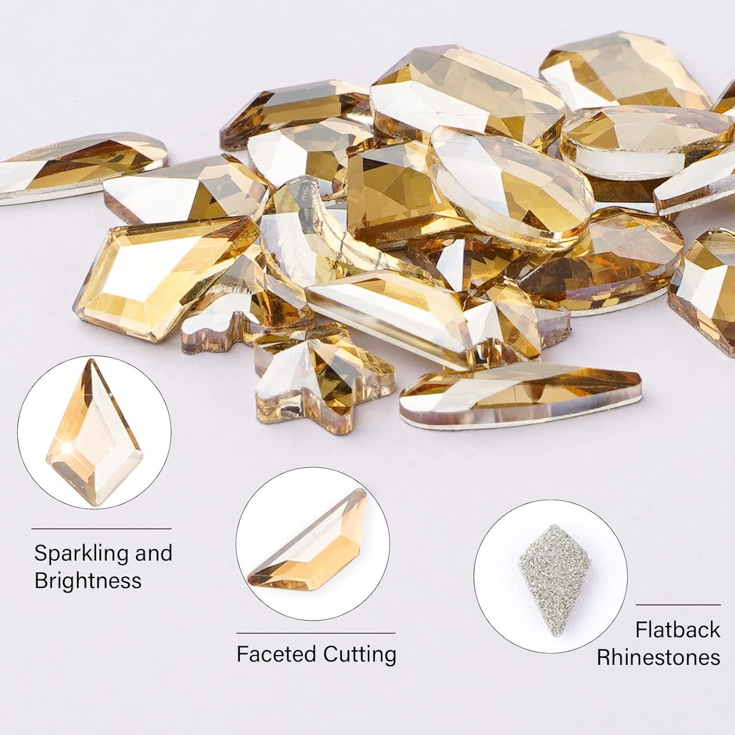 Canvalite 2900Pcs Champagne Rhinestones for Nails, 18 Styles Multi Shape Nail Charms and Gems Shiny Glass Crystal Flatback Nail Rhinestones Set for Nail Art with Rhinestone Picker and Tweezers