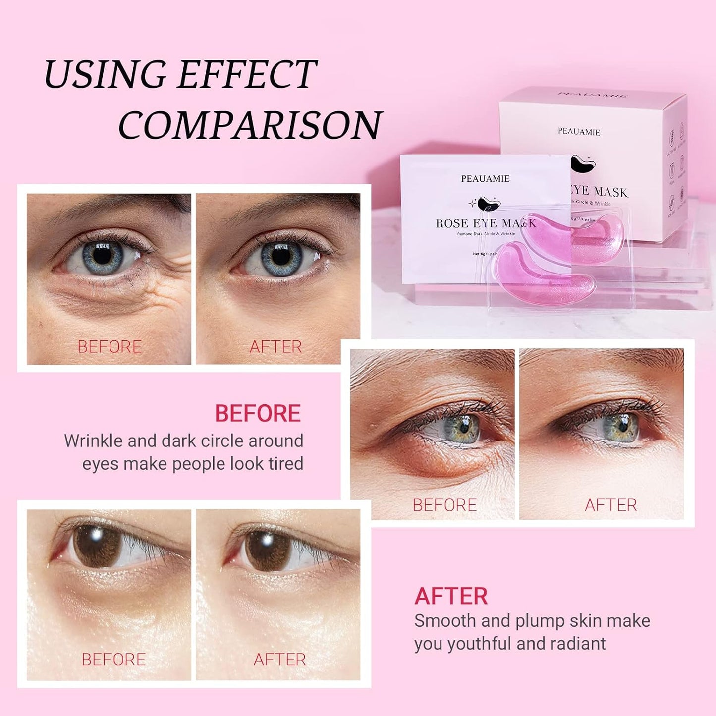 Under Eye Patchs Rose Eye Mask for Dark Circles and Puffiness Wrinkle Eye Bags 30 Pairs