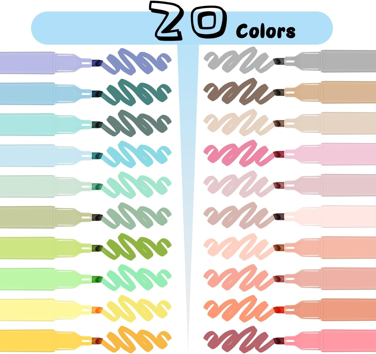 Vitoler 20Pcs Highlighters,Pastel Highlighters Set,Assorted Morandi Color Highlighter, Chisel Tip Bible Highlighter for School Office Supplies