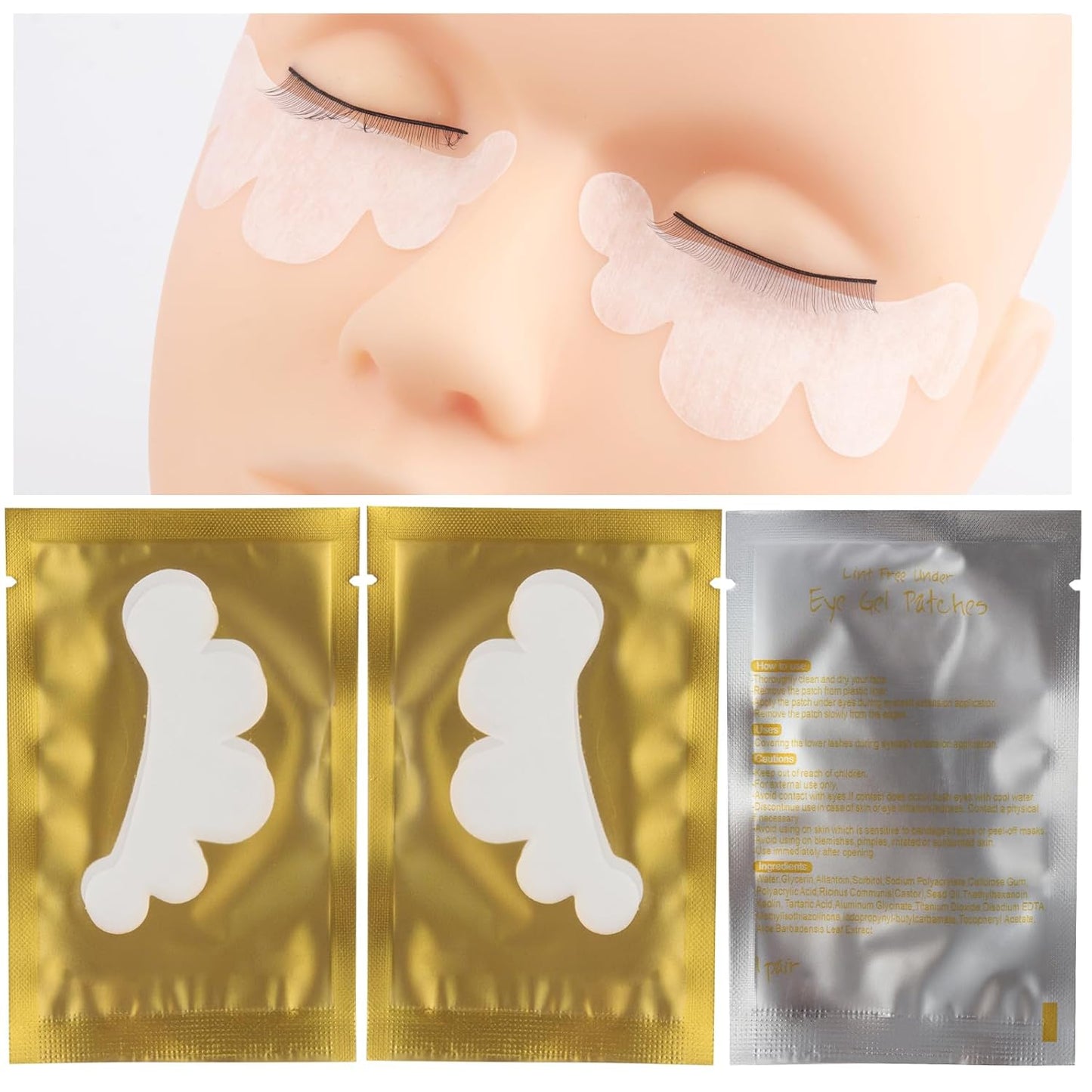 100 Pair Set Eye Gel Pads For Eyelash Extensions Lint Free Patches Beauty Tools (Gold)
