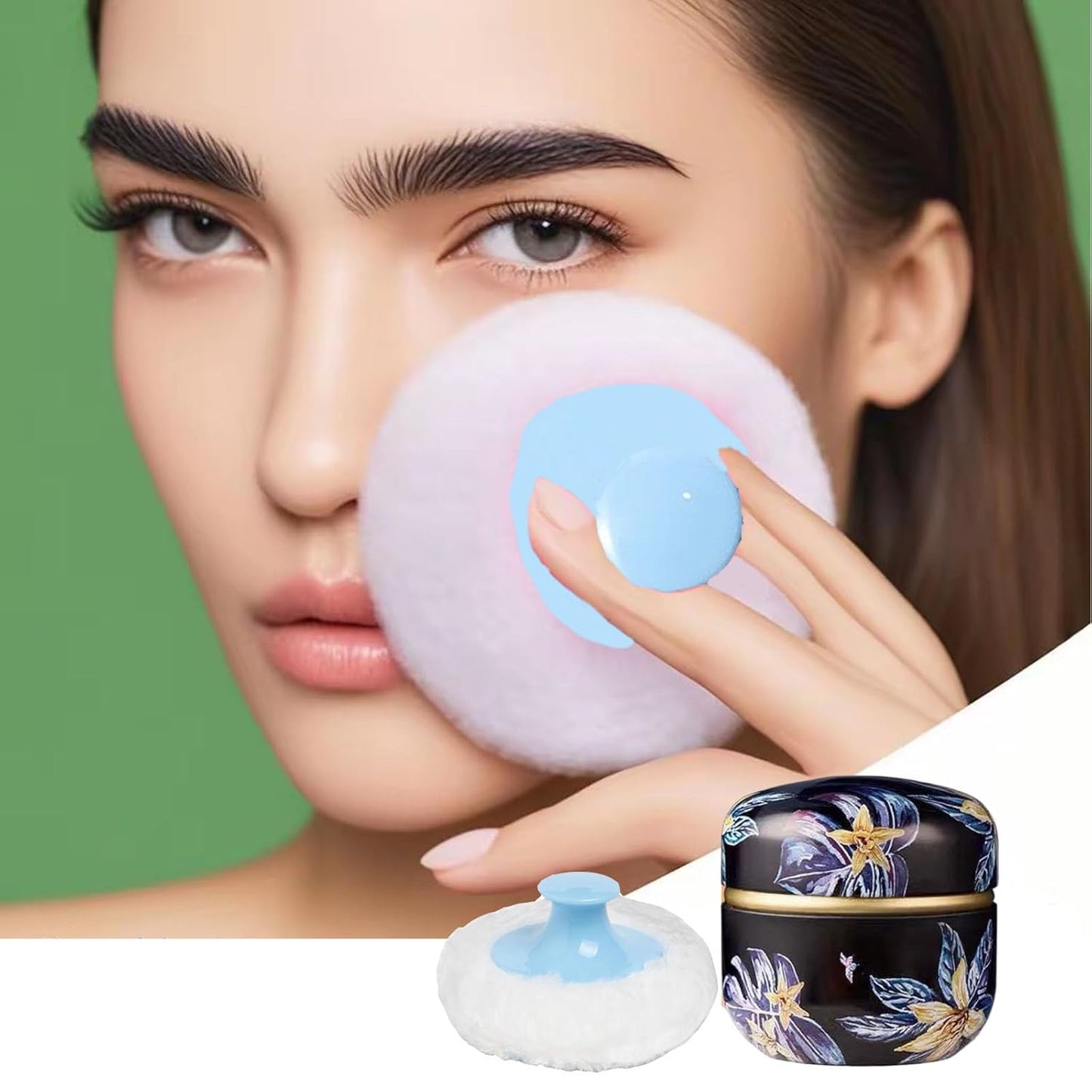 Body Powder Puff and Container, 3.35" Portable Dusting Powder Container with Soft Puff Loose Powder Case Box Jar with Lids for Baby Women Home and Travel Use