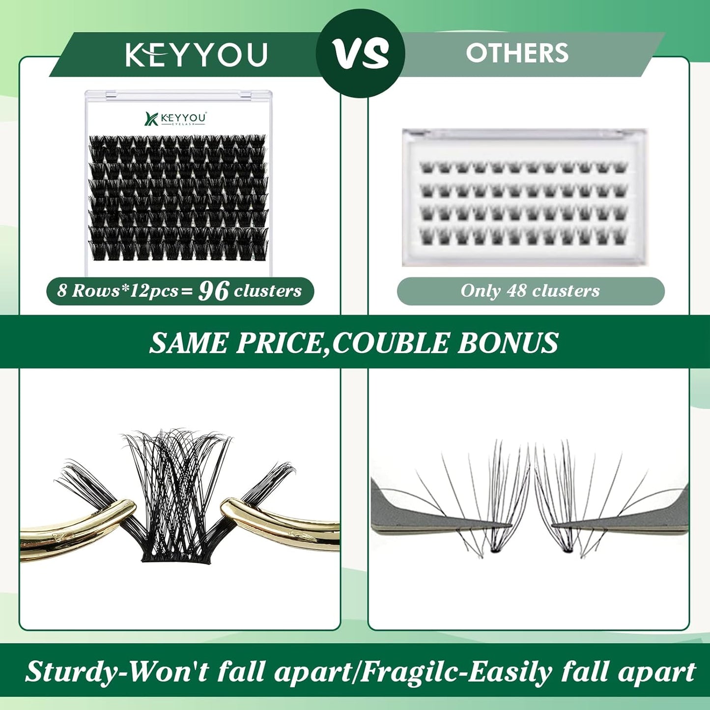 Lash Clusters 96pcs Individual Lashes Y02 D Curl 18mm Cluster Lashes KEYYOU Volume Wispy Lash Extension Soft&Comfortable Easy DIY at Home(Y02 D-18mm)