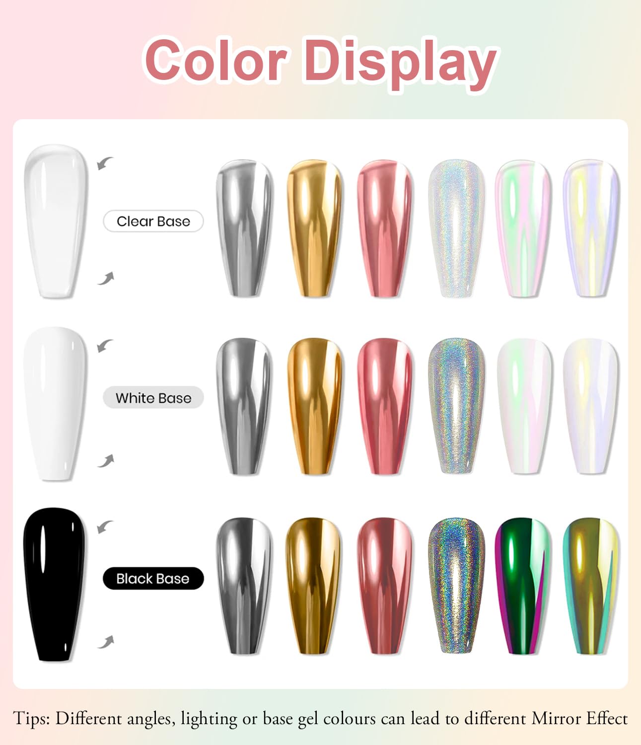 Chrome Nail Powder BISHENGYF: Super Metallic Effect Chrome Powder For Nails Gold Silver Red Laser White Pearl Nail Chrome Powder for Nails Art Decoration