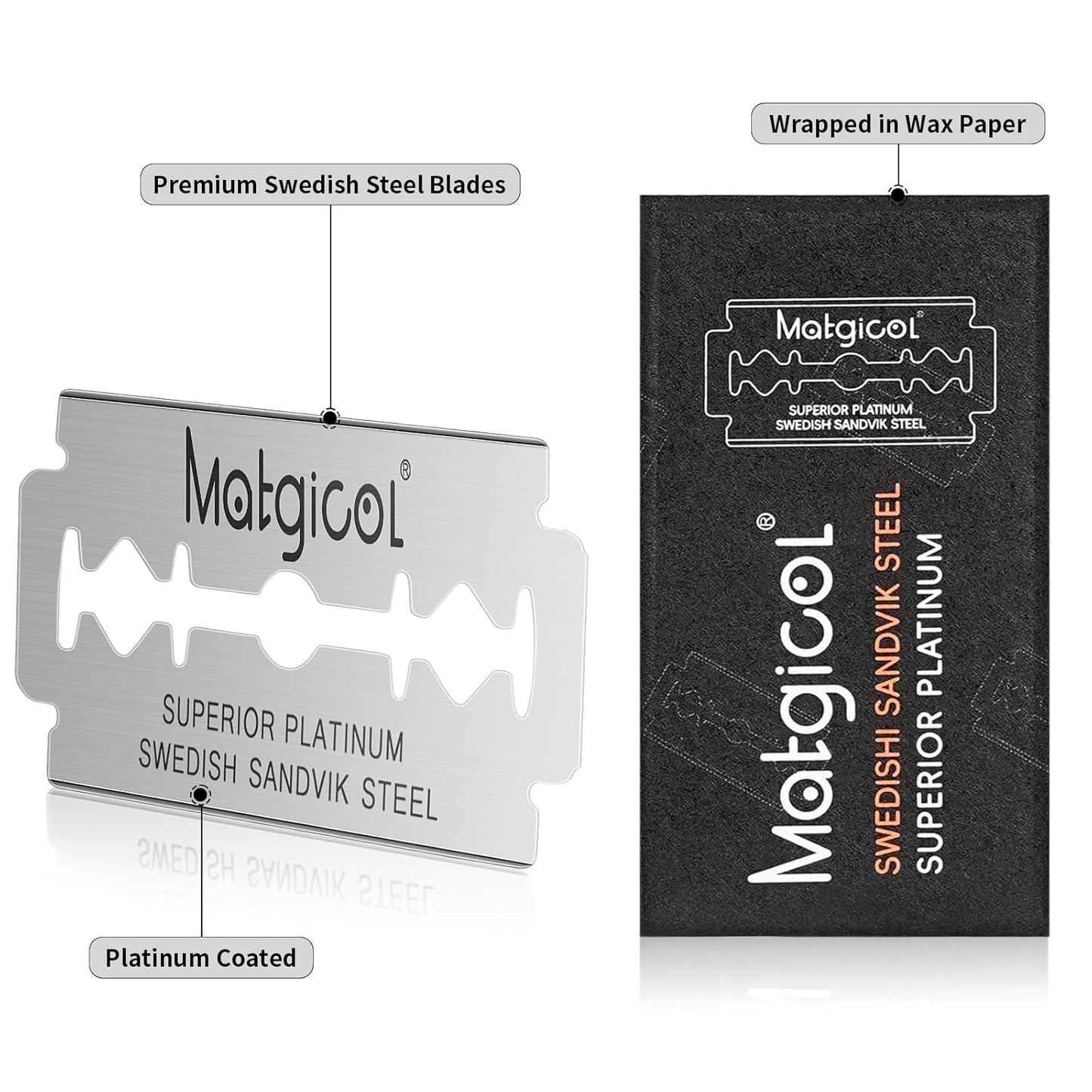 Double Edge Safety Razor Blades - 100 Count Premium Platinum Swedish Steel Blades for Men & Women’s Razors with a Smooth Precise and Clean Shave