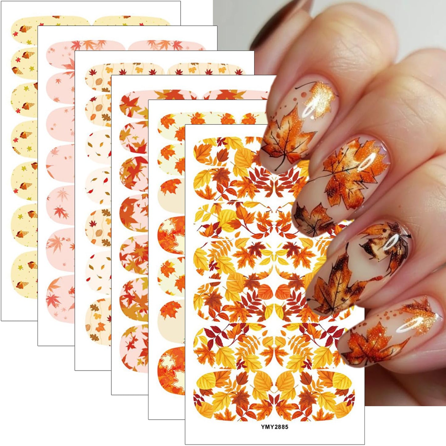 6 Fall Gel Nail Strips Maple Leaf Stickers for Women Nail Art Design