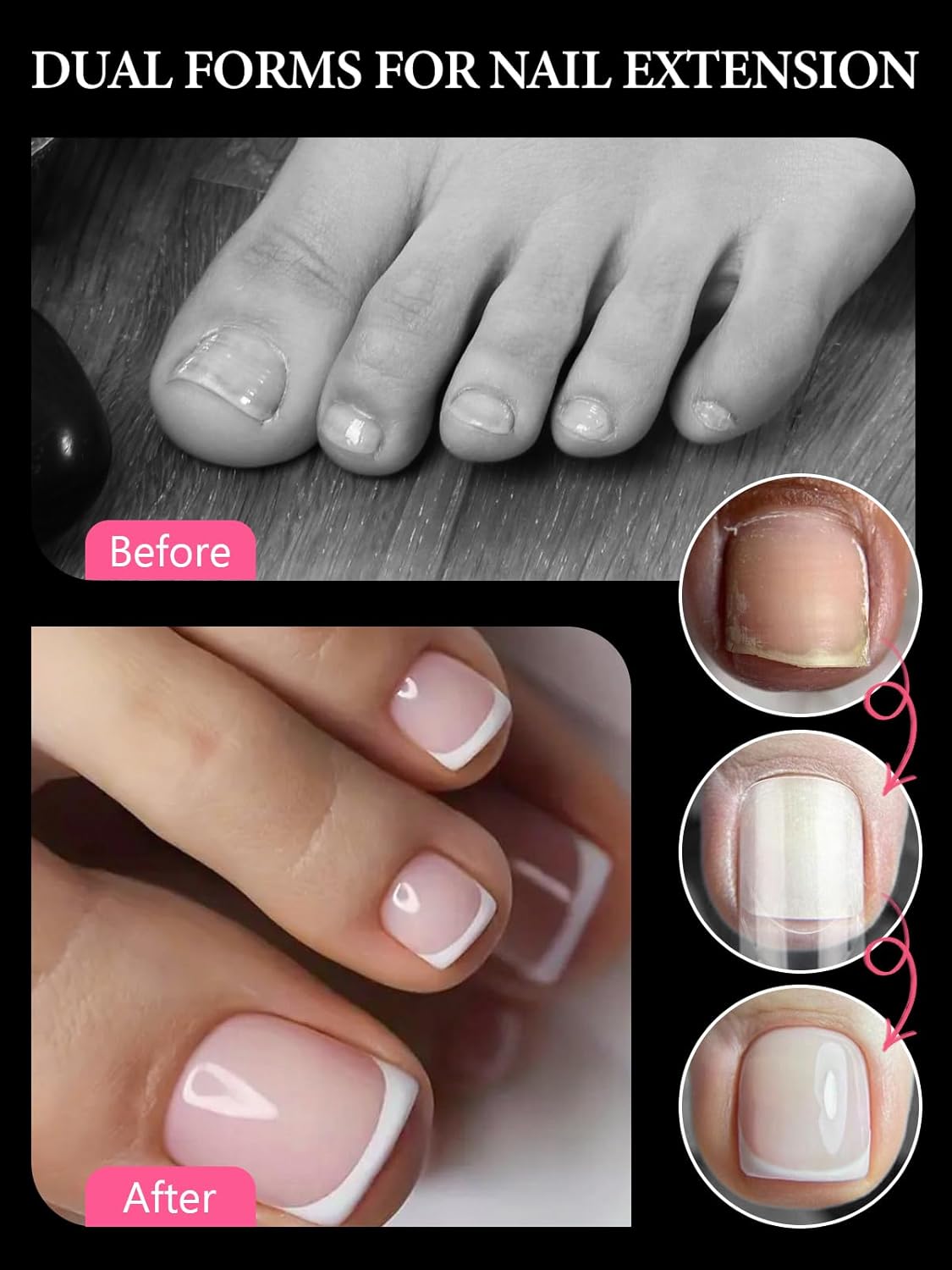 Poly Gel Toe Nail Form Set, EBANKU Reusable Toenails Dual Forms for Nail Extensions, Poly Gel Toe Nail Tips Pre-designed French Line Salon Home DIY Nail Art Supplies - 15 Sizes 150PCS