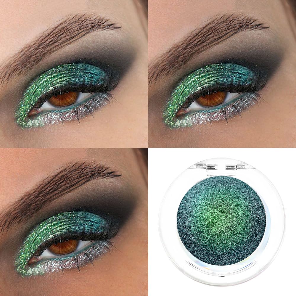evpct Forest Green Shimmer Chameleon Eyeshadow Makeup Palette, Glitter Metallic Duochrome Duo Chrome Multichrome Festival Single Eye Shadow Palette Makeup for Older Women, Face Loose Glitter Eyeshadow