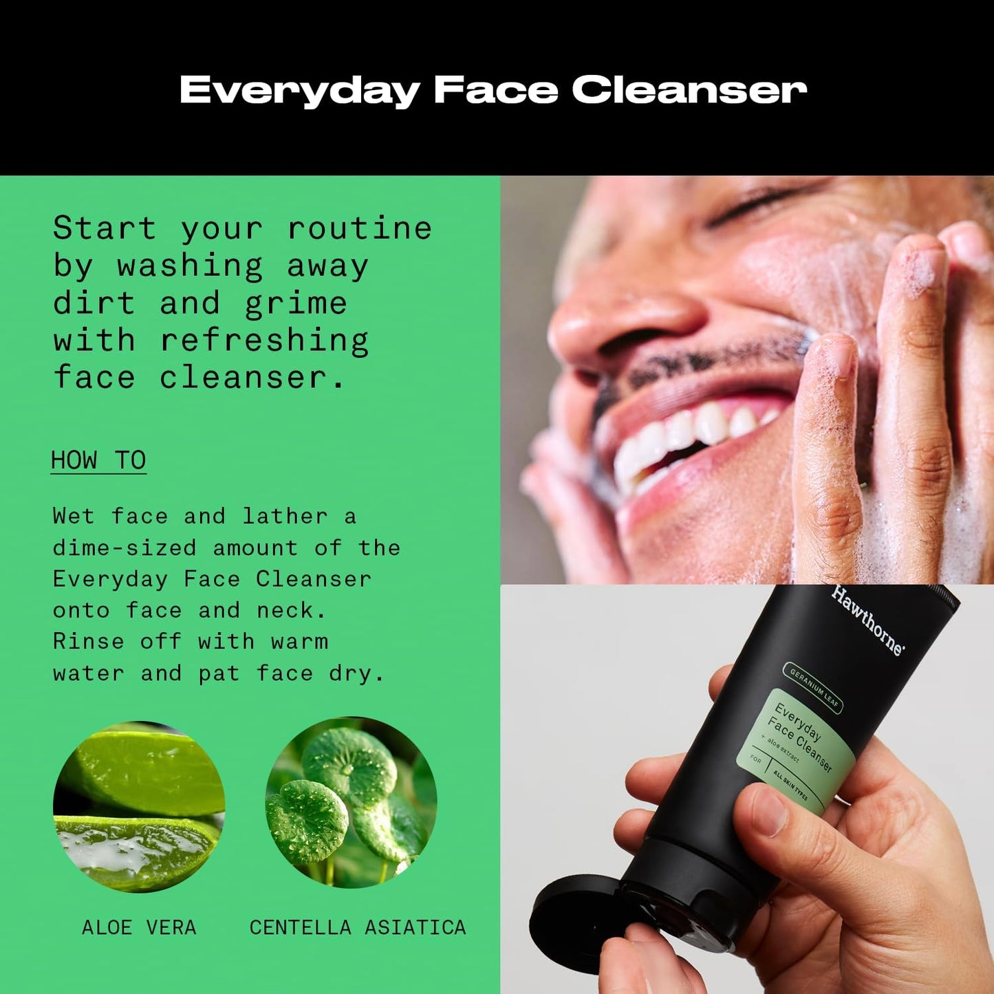 Hawthorne Men's Everyday Face Wash Cleanser With Aloe Extract and Calming Ceramides. For All Skin Types. Natural Ingredients, Vegan, Sulfate Free. 2-Pack, 4 Fl. Oz. Each