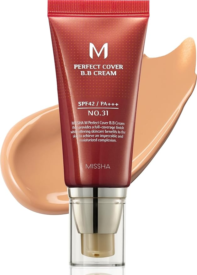 MISSHA M Perfect Cover BB Cream No 31.Golden Beige - Medium/Tan with Neutral Undertone SPF 42 PA +++ 1.69 Fl Oz - Tinted Moisturizer for face with SPF