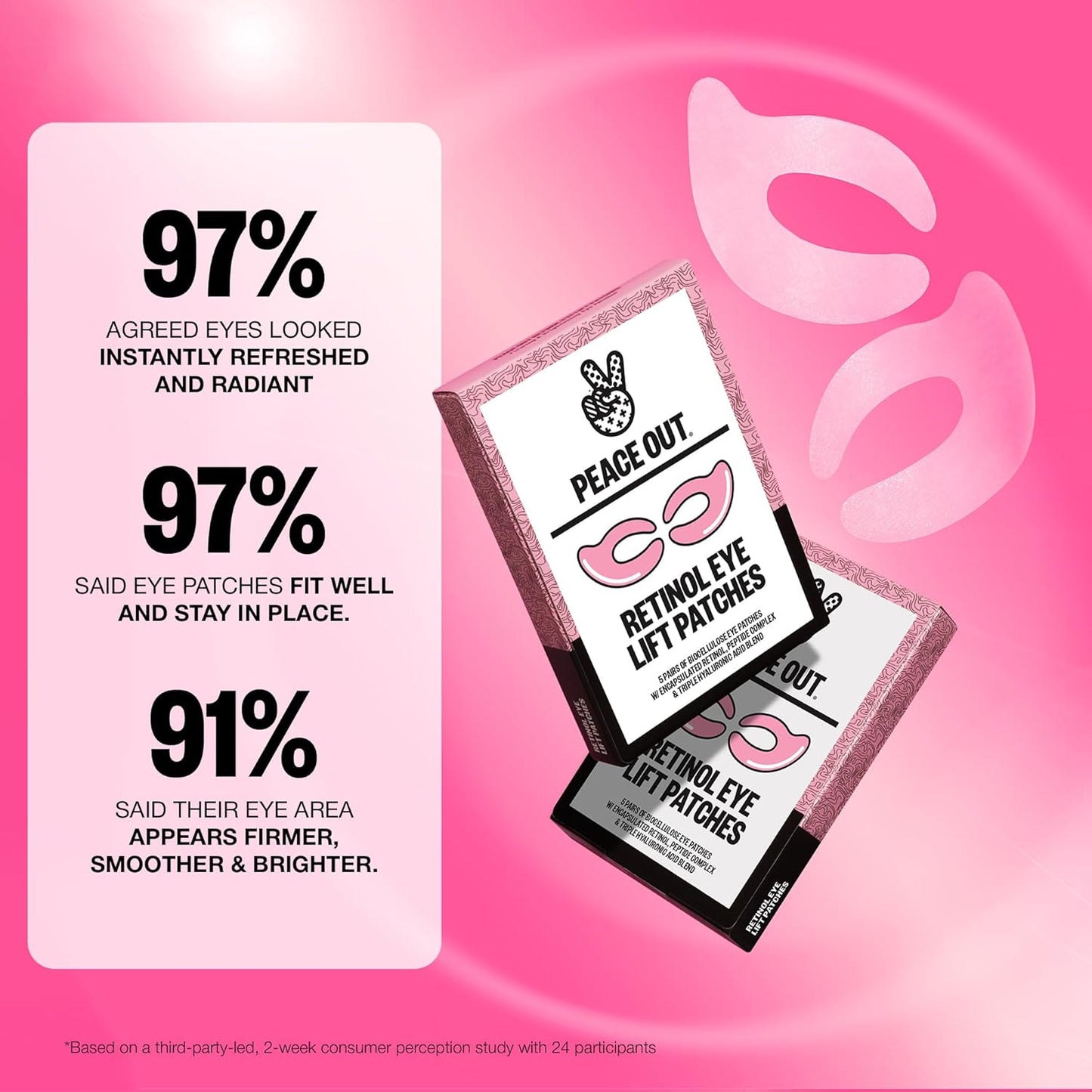 PEACE OUT Retinol Eye Lift Patches to Lift, Firm and Revitalize Tired Eyes, 360° Coverage Targets Fine Lines & Wrinkles, 5 Count