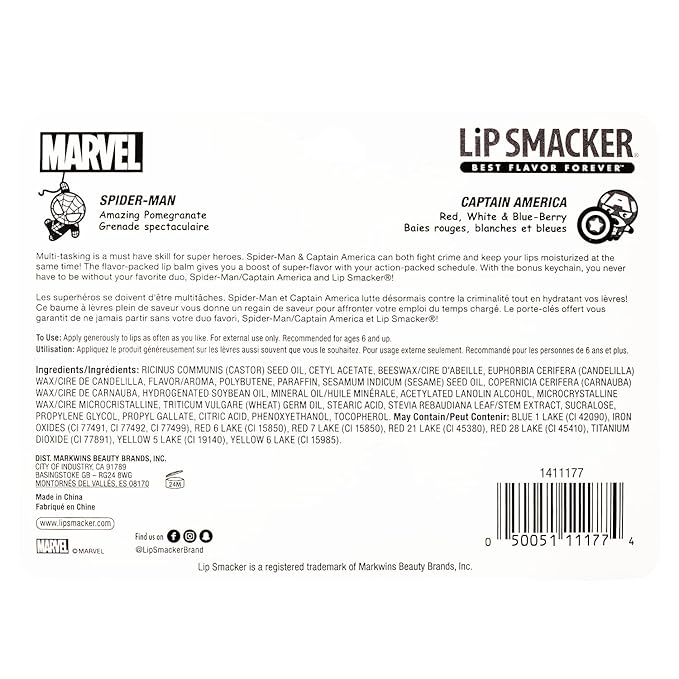 Lip Smacker Marvel, keychain, lip balm for kids - Spiderman & Captain America