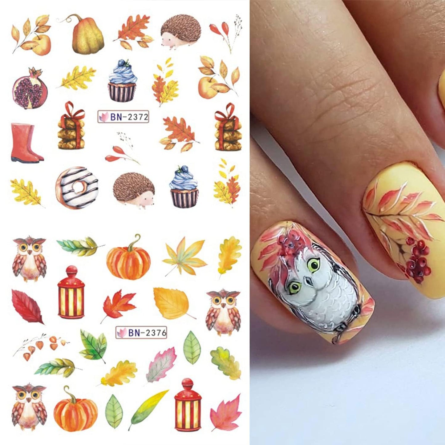 Maple Leaf Nail Art Stickers Fall Nails Water Transfer Slider Foils Autumn Nail Decorations, Harvest Pumpkin Pinecone Maple Leaves Pattern Acrylic Nail Sticker for Thanksgiving Nail Art Supplies 12Pcs