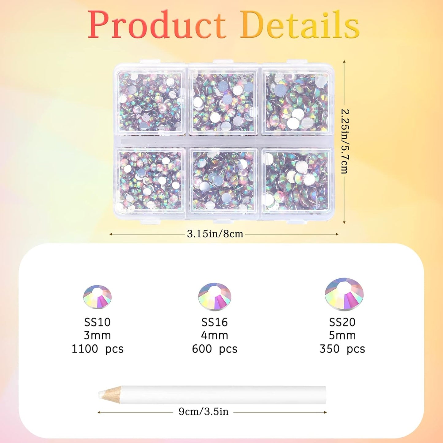 Multi Size 3mm 4mm 5mm Rhinestones Set for Nails Crafts Champagne Non Hotfix Rhinestones Nail Gems Rhinestone AB Color&Round Flat Back Resin Rhinestone for Makeup Clothes Shoes Eyes Bottles Crafts
