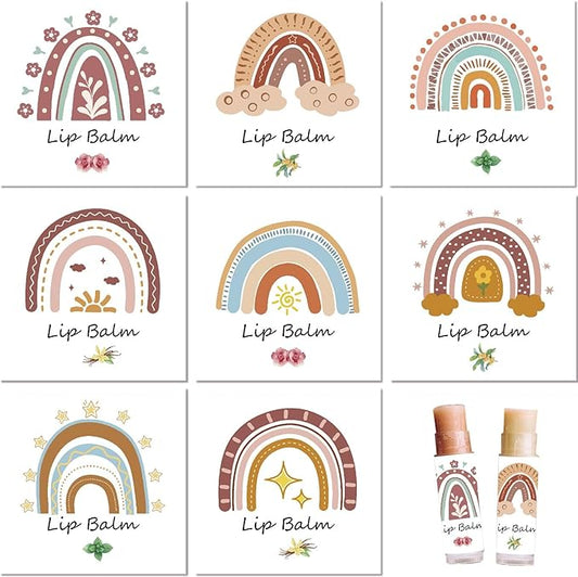 CRASPIRE 80Pcs 8 Styles Lip Balm Sticker Rainbow Self-Adhesive Homemade Lip Balm Labels Vintage Square DIY Label Stickers for Lip Balm Containers Cosmetics Lipsticks