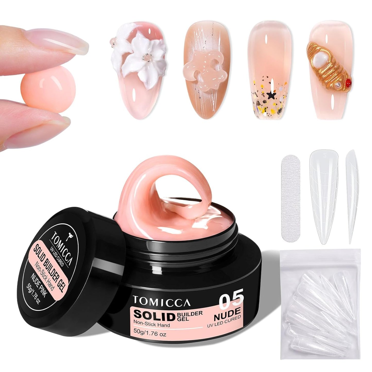 TOMICCA Hard Gel 3D Gel Nail Art Solid Builder Gel for Nails 50g 3D Nail Gel Sculpting Gel for Nail Art Non-Sticky Hand Hard Gel Carving Gel Nail Glue Extension Gel Nude