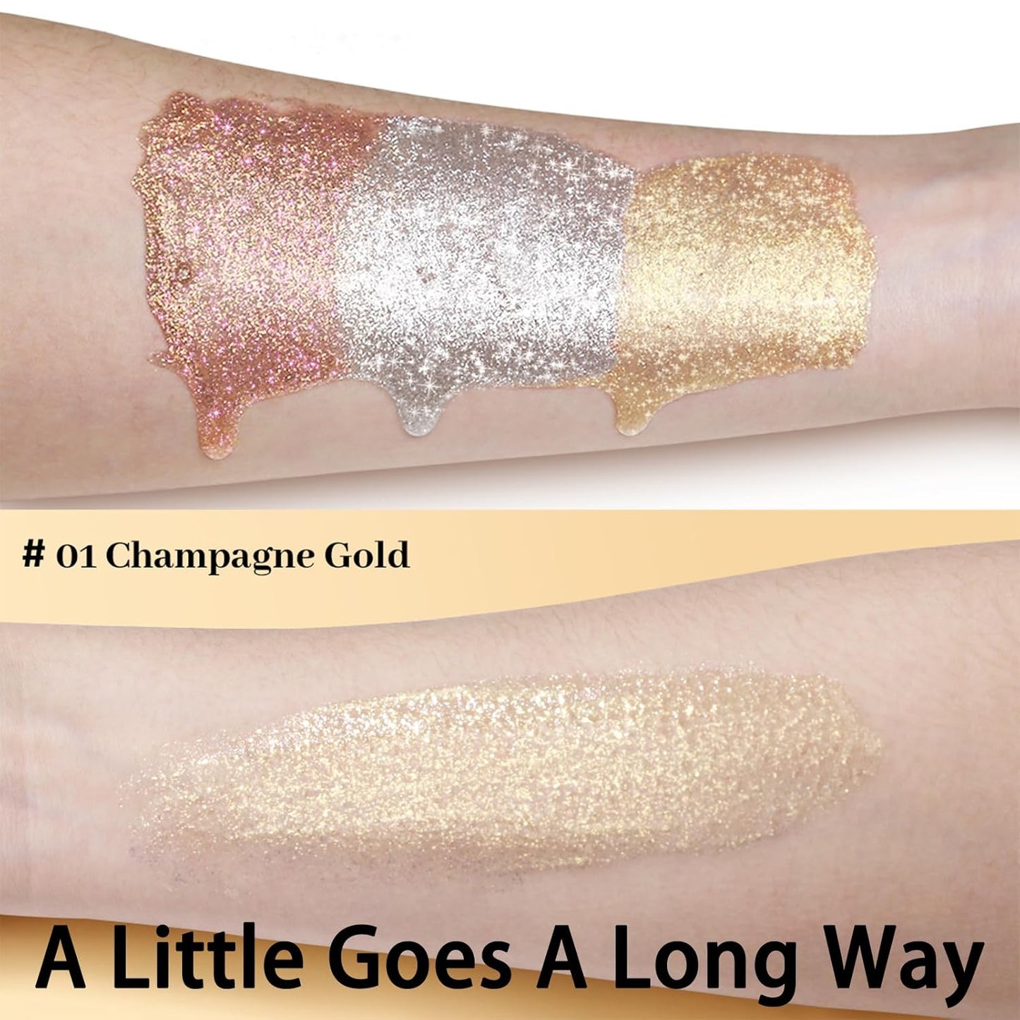 UCANBE Hydrating Body Shimmer Face Glitter Highlighter Makeup Liquid Glow Lotion for Women Holographic Luminizer for Hair for Valentine's Day Gifts (Champagne Gold - 01)