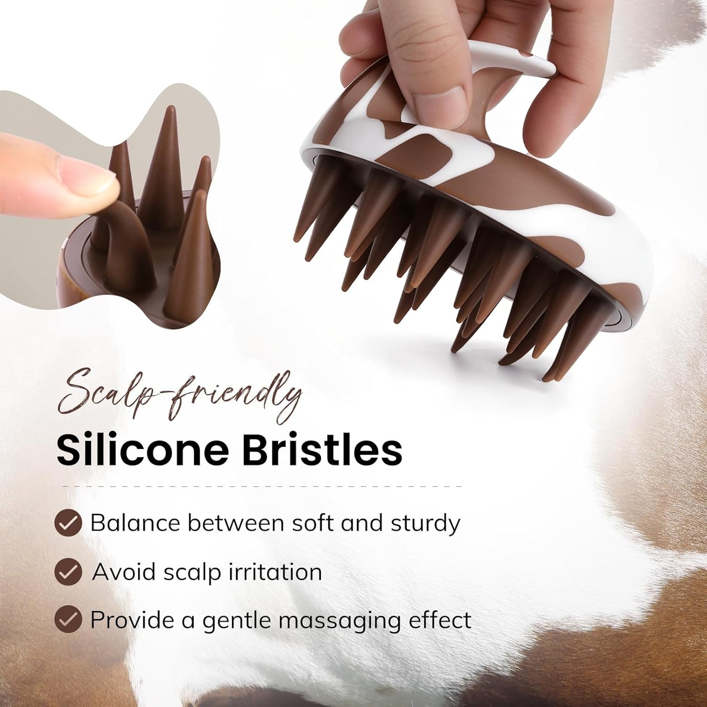 Sndyi Cow Print Scalp Massager Hair Growth, Cow Hair Scalp Scrubber with Scalp-Friendly Silicone Bristles, Scalp Exfoliator/Shampoo Brush, Perfect for Hair Treatment & Scalp Care, Cute Cow Print Stuff