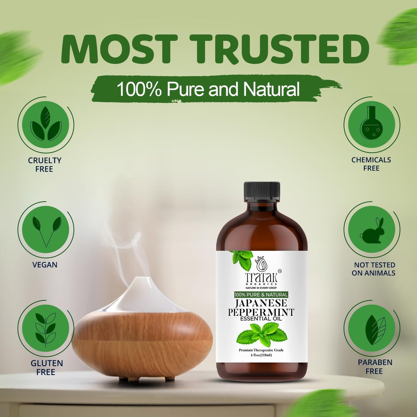 Peppermint Essential Oil - 100% Pure and Natural Oil with Premium Glass Dropper - Undiluted Essential Oil for Aromatherapy, Diffuser, Hair Care, Skin Massage and DIY's | 4 fl oz (Pack of 2)