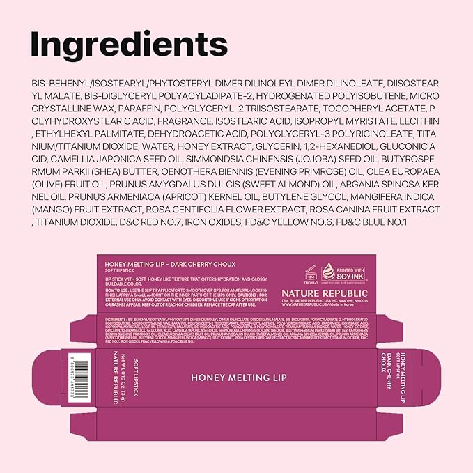 Nature Republic HONEY MELTING LIP 6-10 (08 BLACK CHERRY) K-BEAUTY, Lip Plumper, Tint, Balm, Korean, Lip GlossCute, Glow