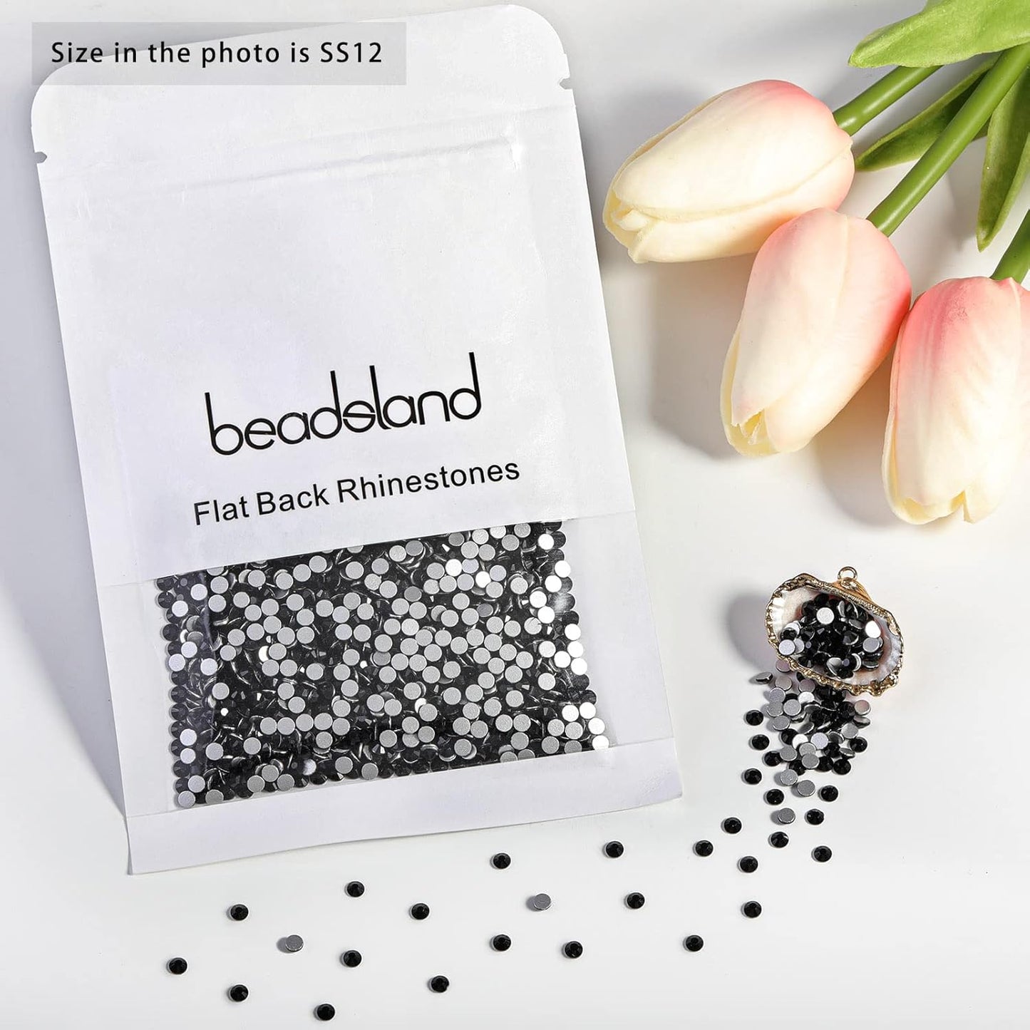 beadsland Flat Back Crystal Rhinestones Round Gems for Nail Art and Craft Glue Fix, Black, (2.9-3.0mm) SS12/1440pcs