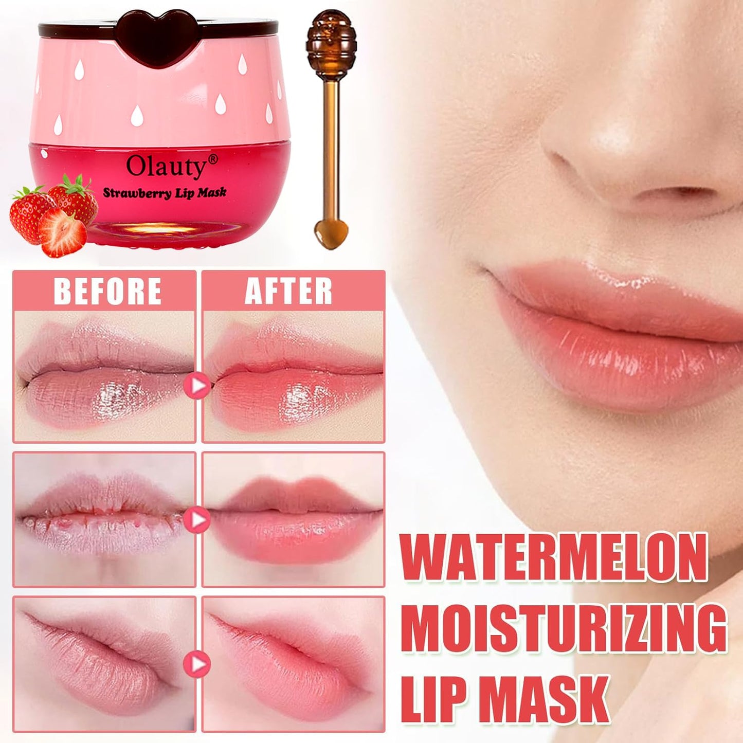 3 PCS Bee Lip Balm Lip Mask Honey Pot,Strawberry&Honey&Watermelon Lip Sleeping Mask,Hydrating Prevention Dry Lip Care,Moisturizing Lip Mask Overnight Reduces Lip Lines