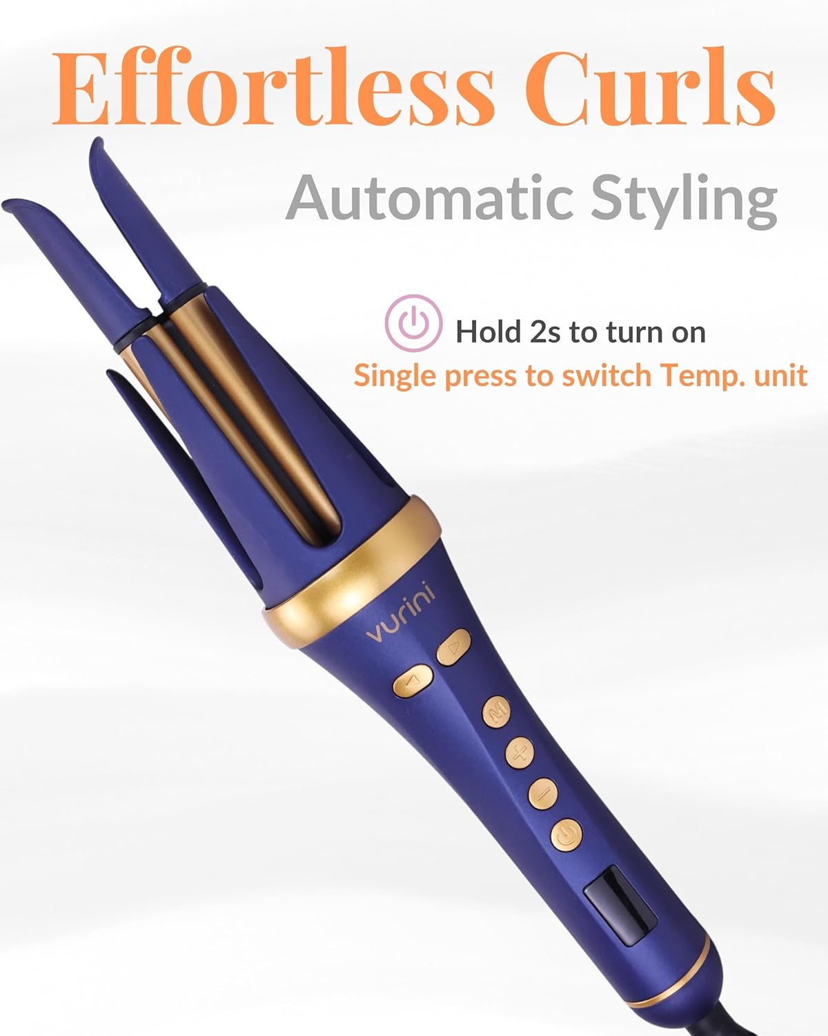 Automatic Curling Iron - 1.25" Rotating Curling Wand with 7 Temp. & 5 Timers Setting for Different Hair Types, Safe Auto Shut-Off, Easy to Use Hair Curler for Long Lasting Waves (Blue)