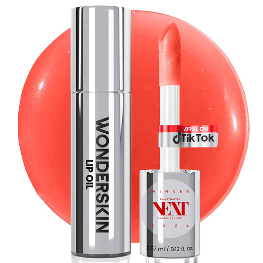 Wonderskin Lip Oil Rehab Serum - Tinted Lip Oil for Women, Hydrating, Moisturizing, and Non-Sticky Bright Red Tint Serum for Dry Lips (Flirt)