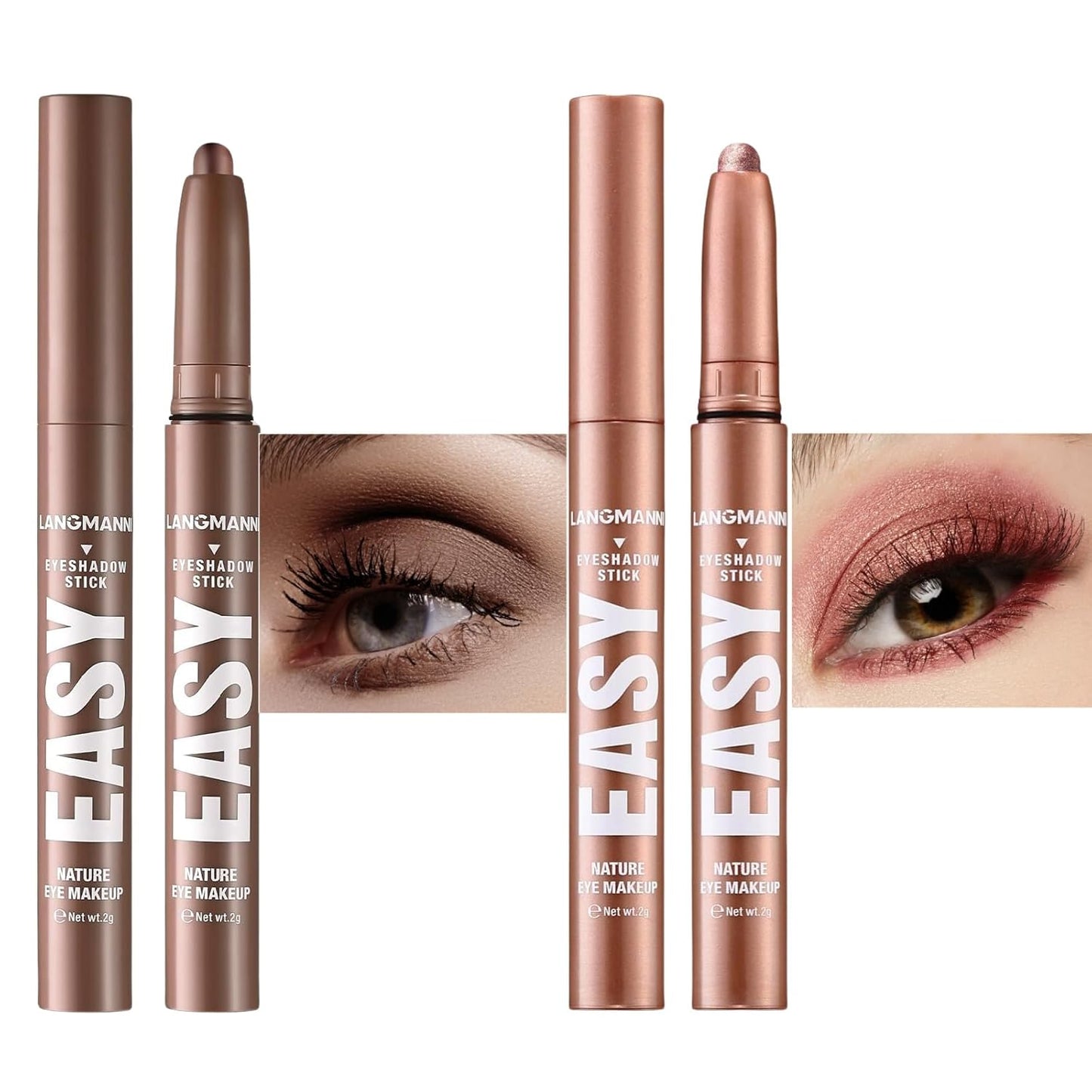 Jolilab Eyeshadow Stick Set, 2 Colors Matte Professional Bright-Colored Contouring and Highlight Eyeshadow Stick, Cream Waterproof Long Lasting High Pigmented Eye Shadow. (2, 06+12 2pcs)