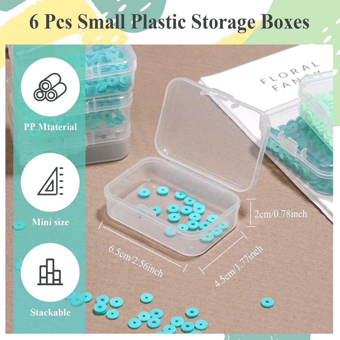 ISKYBOB 6 Packs Rectangle Small Clear Plastic Storage Containers Box Case with Hinged Lid Crafts Organizer for Crayons, Bobby Pin, Beads (2.6 x 1.8in)