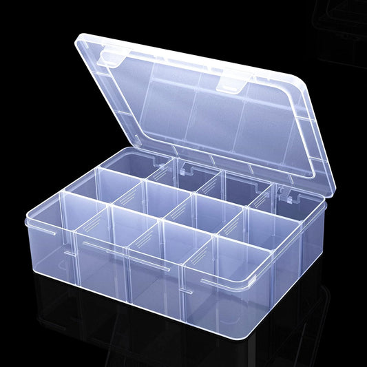 Large Clear Organizer Box,12 Grids Organizer Box with Removable Dividers for Jewelry,Bead Storage,Plastic Compartment Container for Tool Tackle(8.8 x 7.1 x 2.3 in)