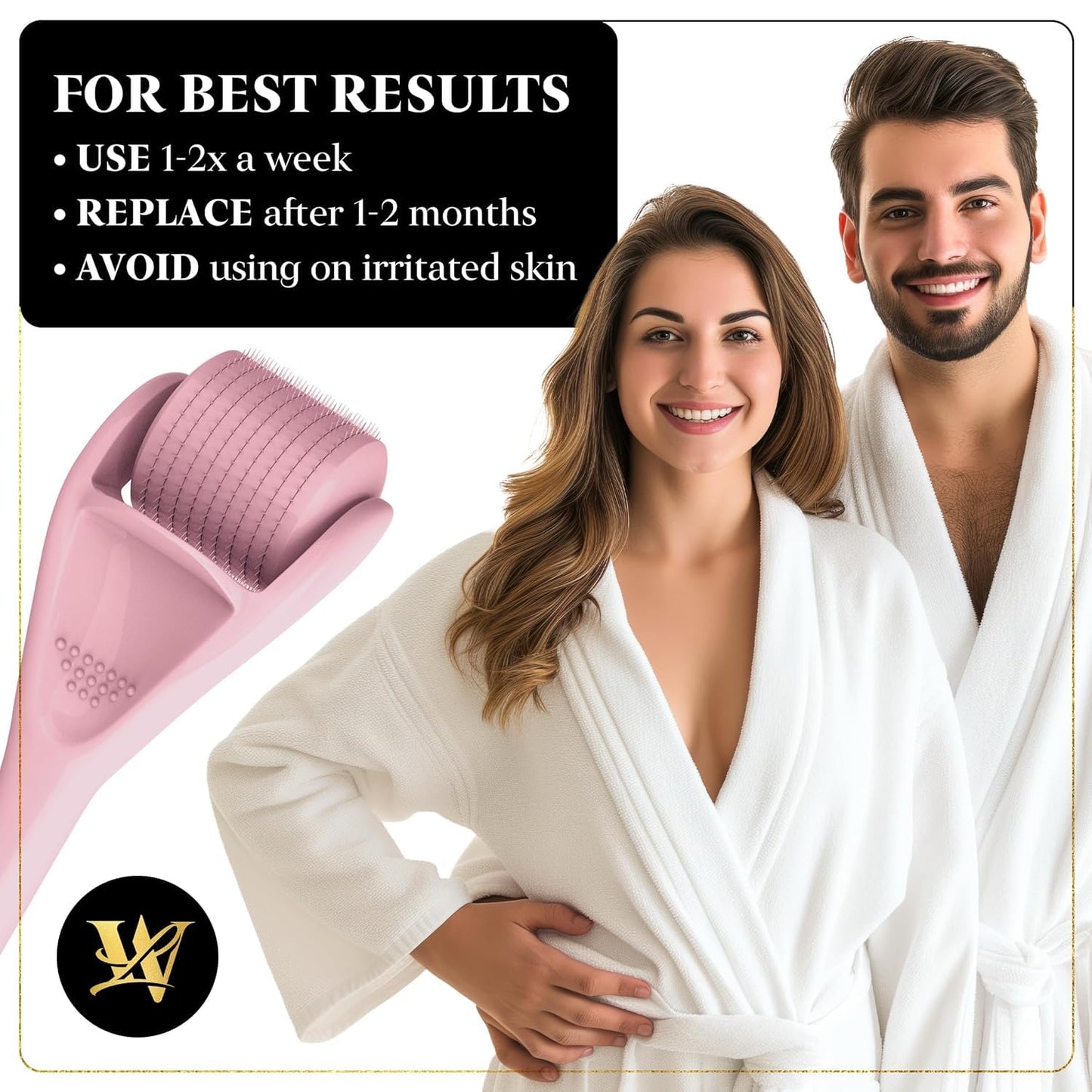 Derma Roller for Skin, Hair & Beard – Women and Men Titanium Microneedling Roller for Face & Scalp, Safe & Easy to Use - Pink