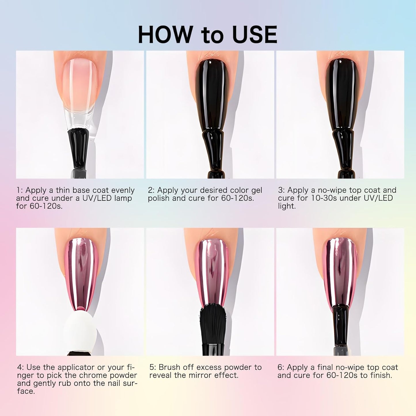 Chrome Nail Powder Kit: 10 Jars 8 Colors Metallic Mirror Effect 2 Colors Holographic Aurora Chameleon Nail Art - 1g/Jar Silver Pink Gold Purple Chrome Powder for Nails